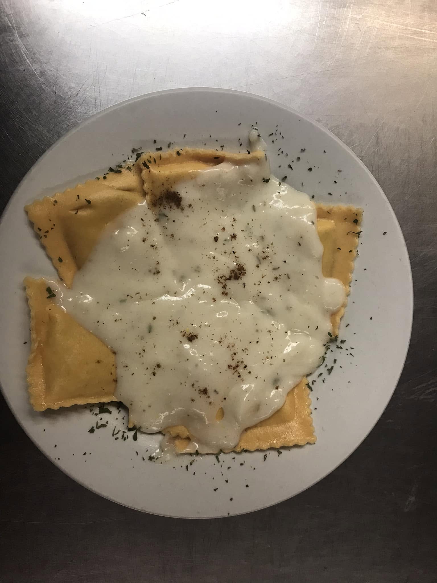 Pumpkin ravioli with cream sauce at Johnny Dee’s