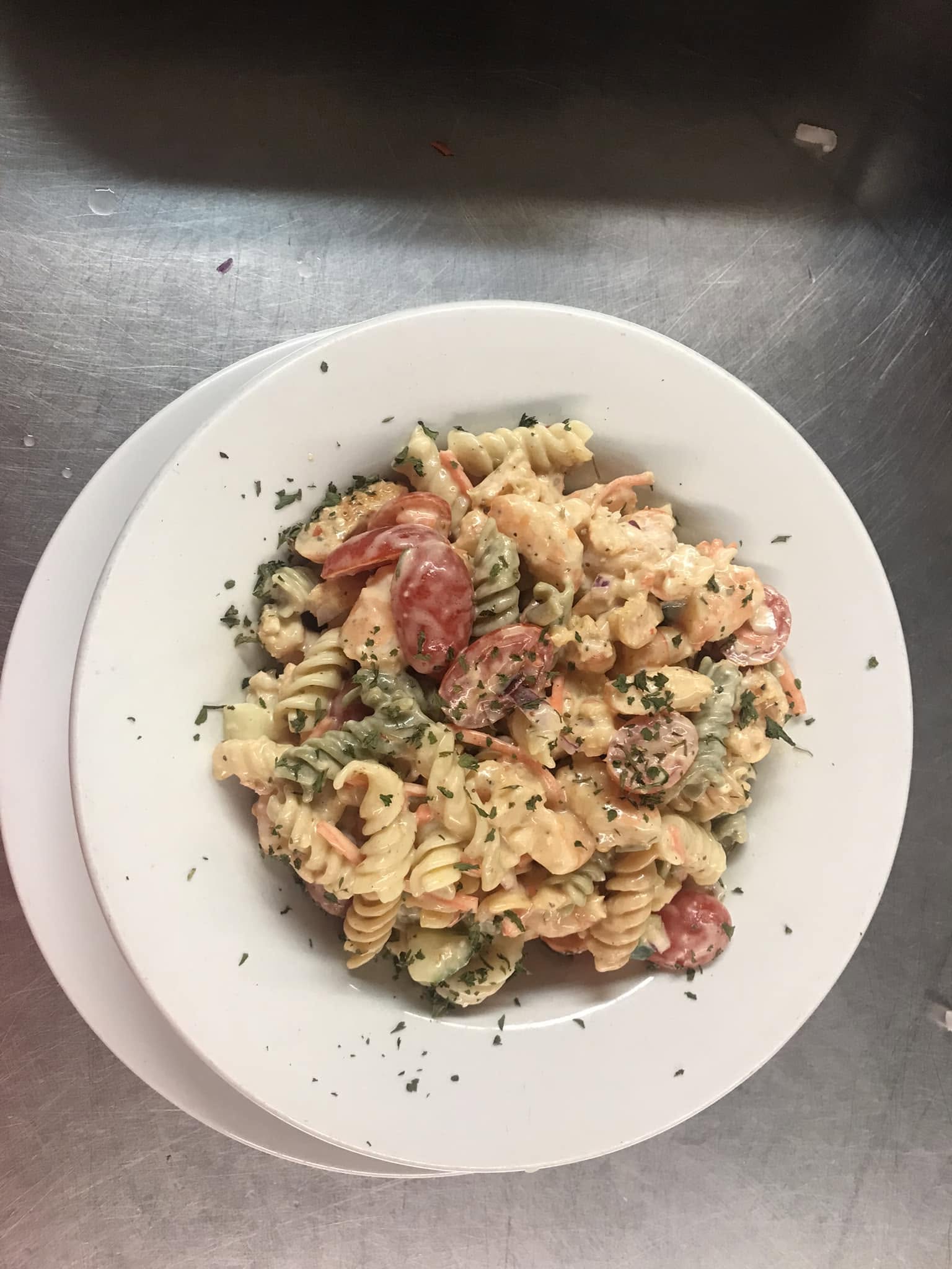 Shrimp pasta primavera from the Johnny Dee’s kitchen